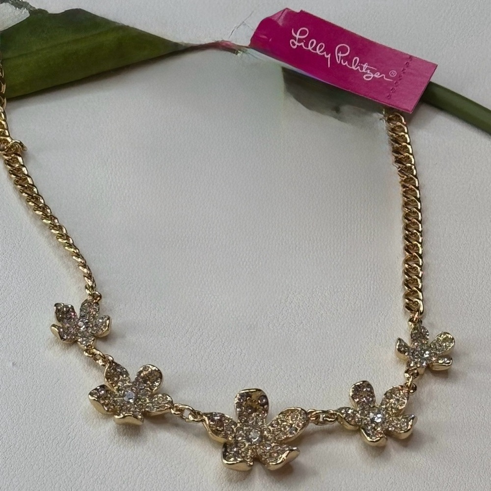 Lilly Pulitzer Gold Floral Necklace with Crystal Accents